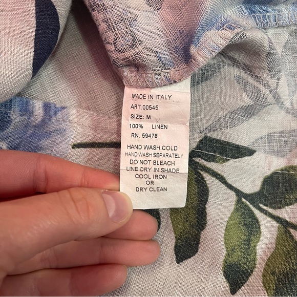 Laura Bianchi Blouse Women’s Size Medium Grey Floral Linen Flowy Oversized - Picture 7 of 7